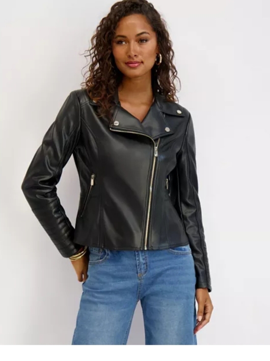 Fashion Nova Jackets & Blazers - Fashion Nova Black Faux Leather Moto Jacket Gold Zip Quilted Biker Coat Women's